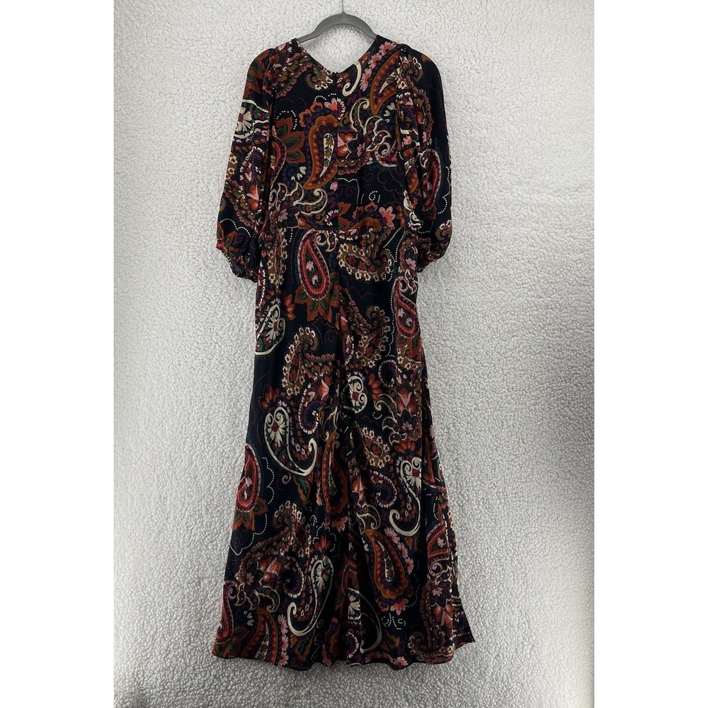 Anthropologie Kachel Floral Paisley Maxi Dress Sz Large Short Sleeve Satin Boho - Picture 9 of 10